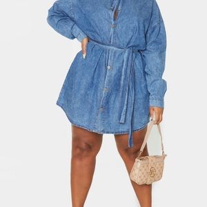 [NWT] PLT Plus Size 20 Mid Blue Wash Belt Detail Denim Dress